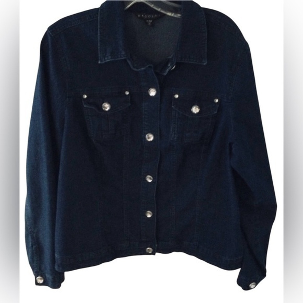 Baccini Dark Denim Jean Jacket Coat Rhinestone Buttons Size 14/16